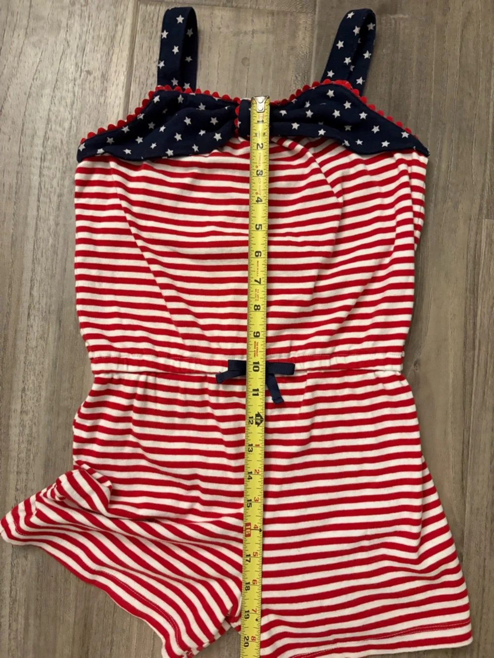 Gymboree Red & White Striped Star Print Bow Detail Knit Romper Girls Size 10